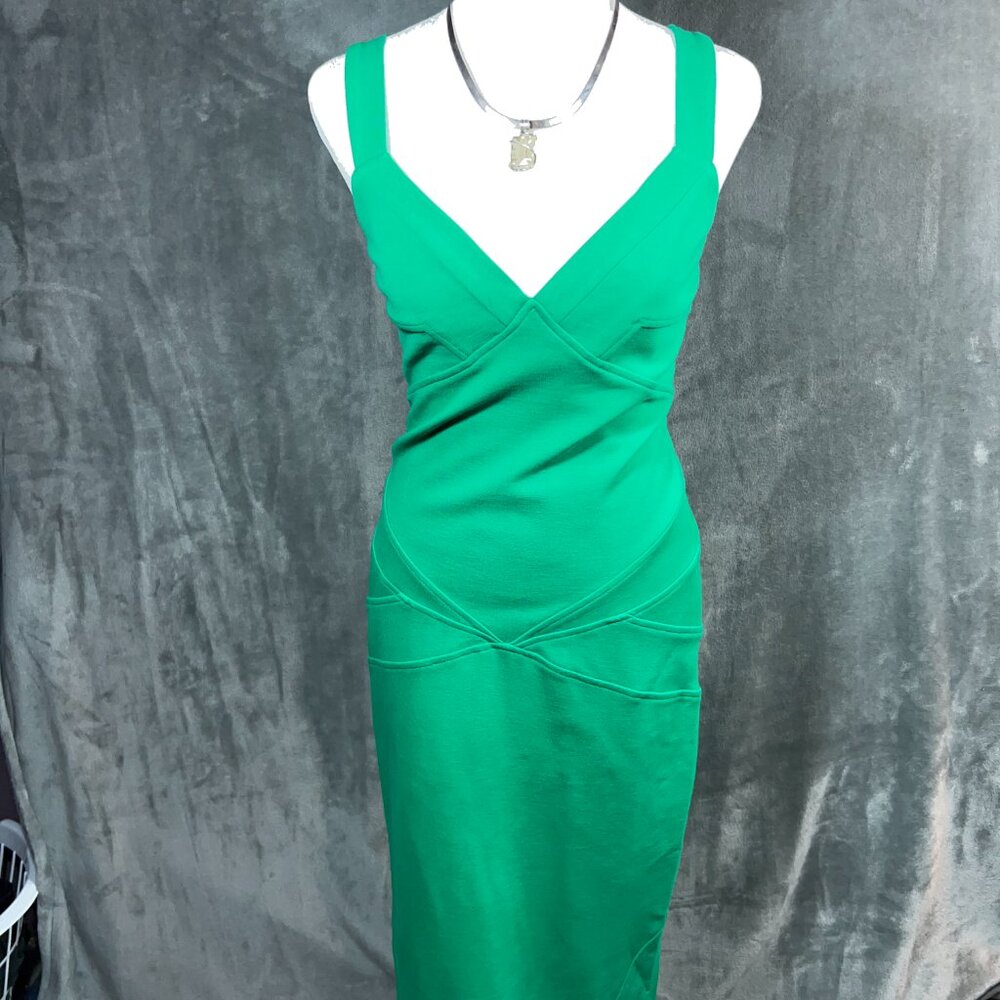 Diane Von Furstenberg Vibrant Green V-Neck Midi Dress